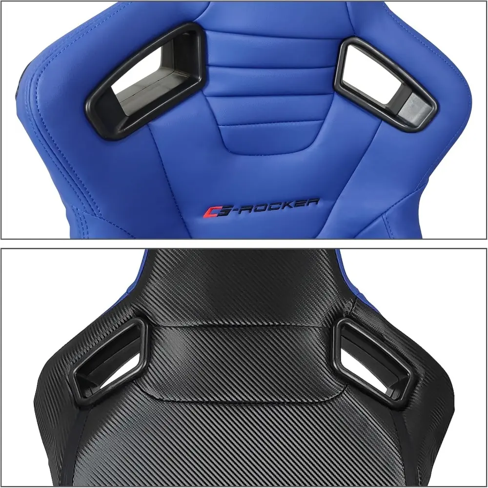, Universal Bucket Racing Seat Right Passenger Side with Dual Slider, Blue PU Leather Reclinable