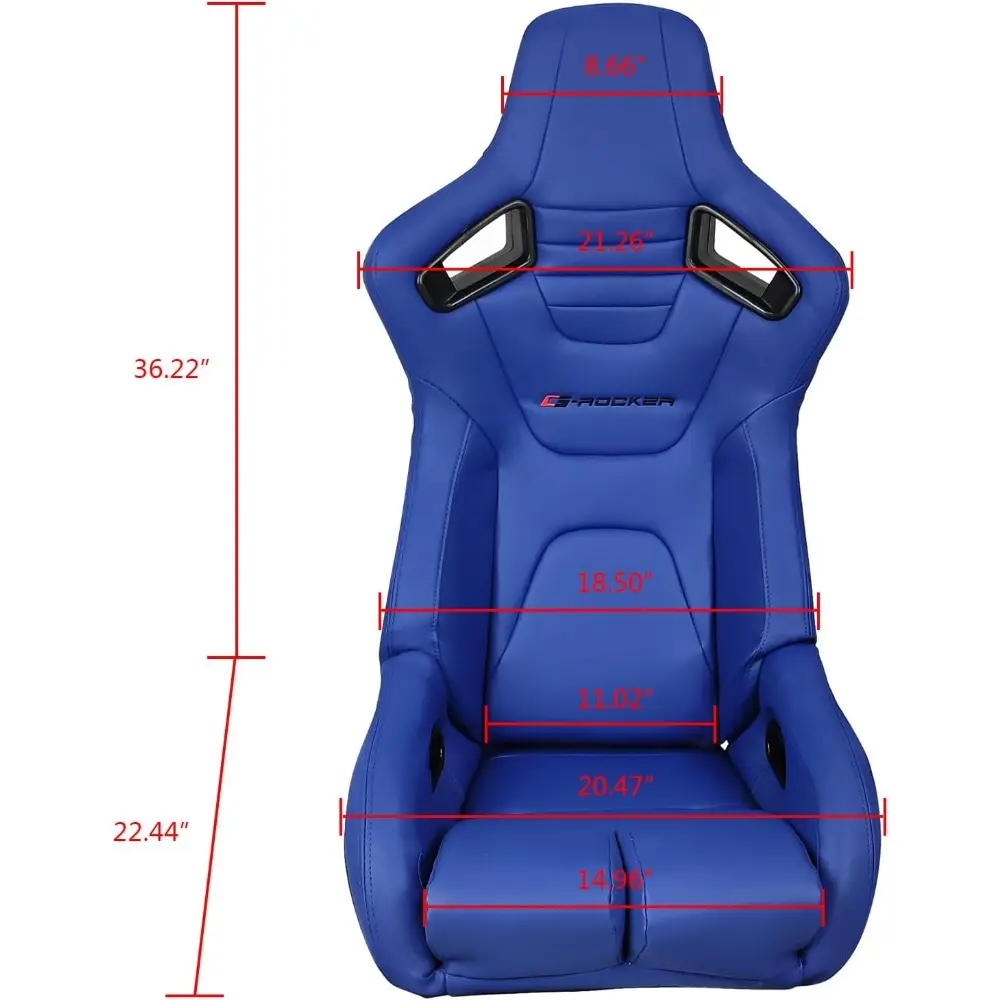 , Universal Bucket Racing Seat Right Passenger Side with Dual Slider, Blue PU Leather Reclinable
