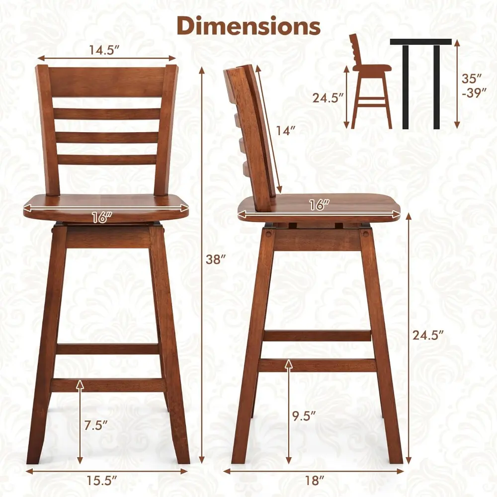 Set of 4 Swivel Bar Stools, 24.5 Inch Counter Height Chairs with Hollow Backrests and Contoured Seats, Including Footrests for K