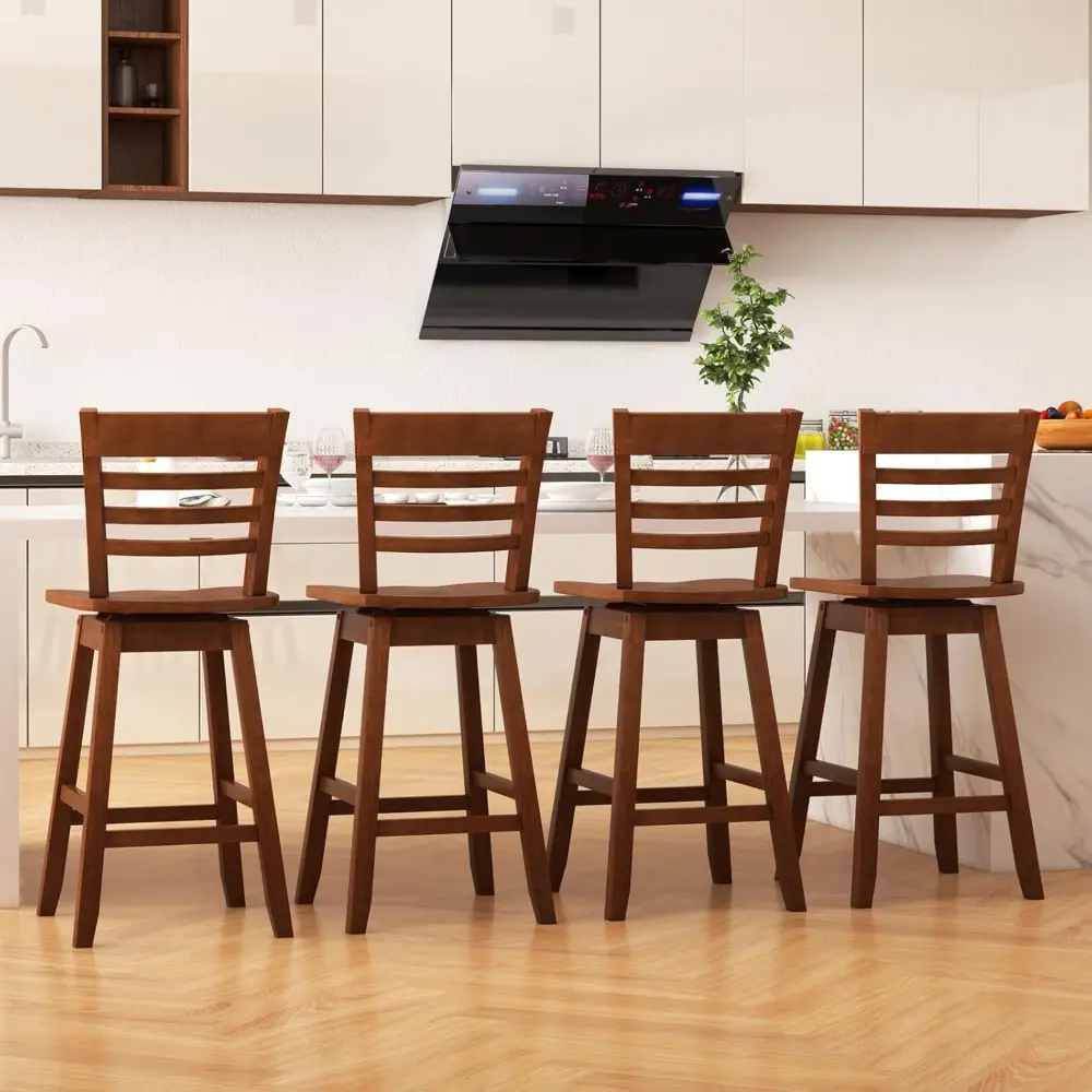 Set of 4 Swivel Bar Stools, 24.5 Inch Counter Height Chairs with Hollow Backrests and Contoured Seats, Including Footrests for K