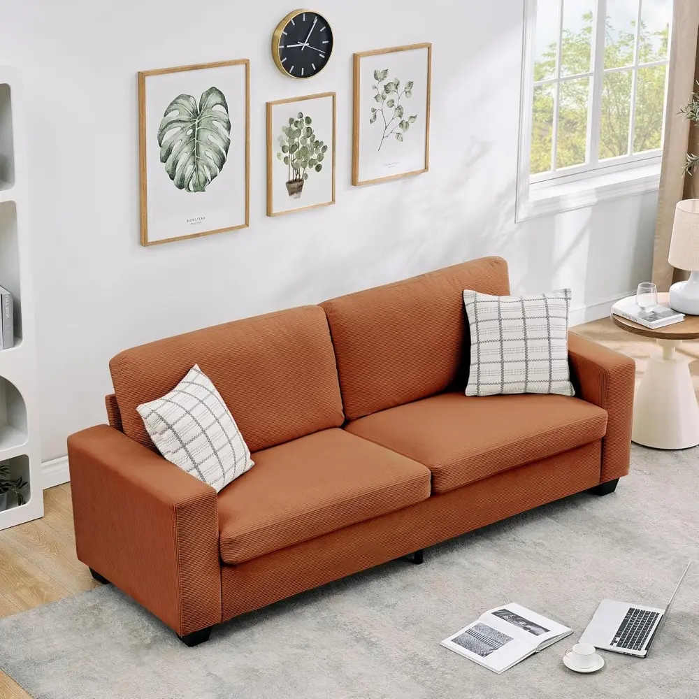 83" Modern Sofa, Corduroy 3 Seater Deep Seat Couch with Wide Armrest, Removable Washable Cushion Cover, Comfy Sofa for Living R