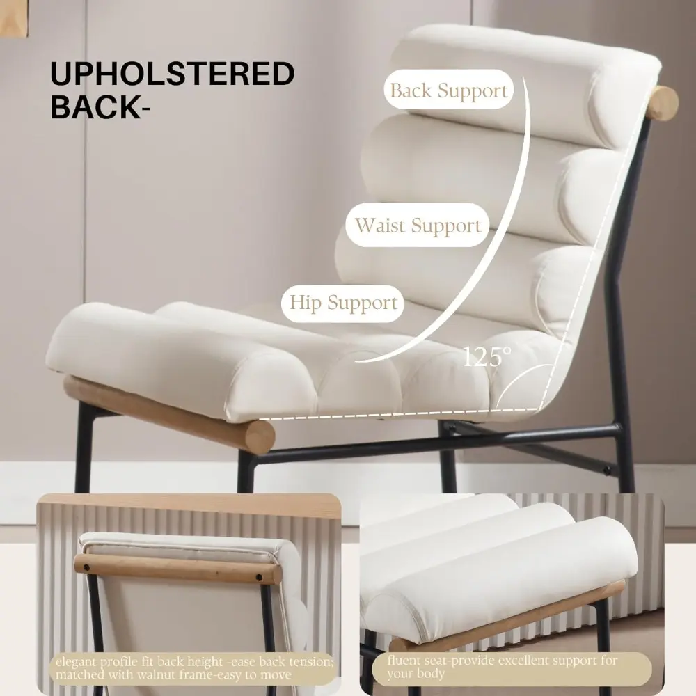 Pair of 25" Contemporary White PU Leather Bar Stools with Black Metal Legs and Upholstered Seats