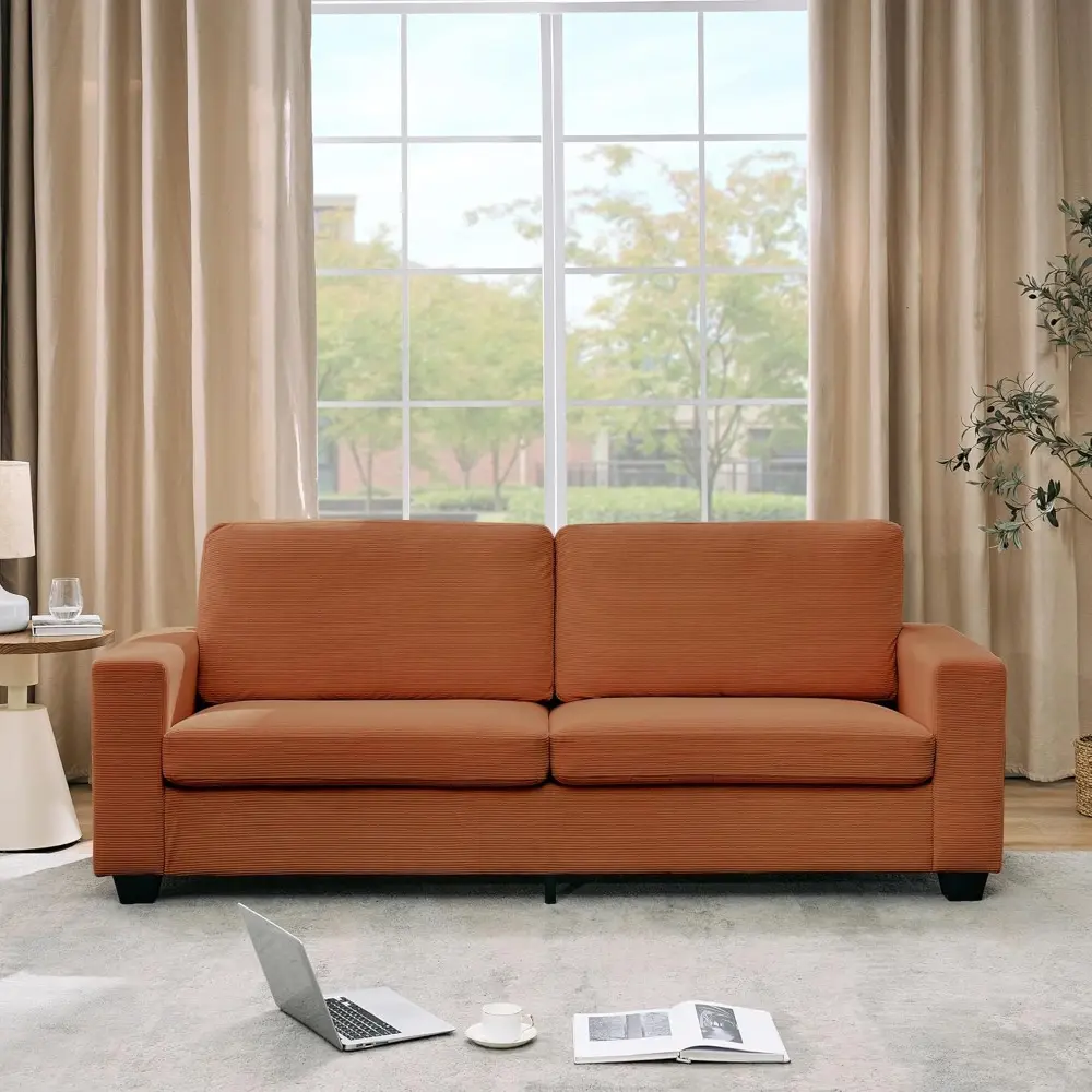 83" Modern Sofa, Corduroy 3 Seater Deep Seat Couch with Wide Armrest, Removable Washable Cushion Cover, Comfy Sofa for Living R