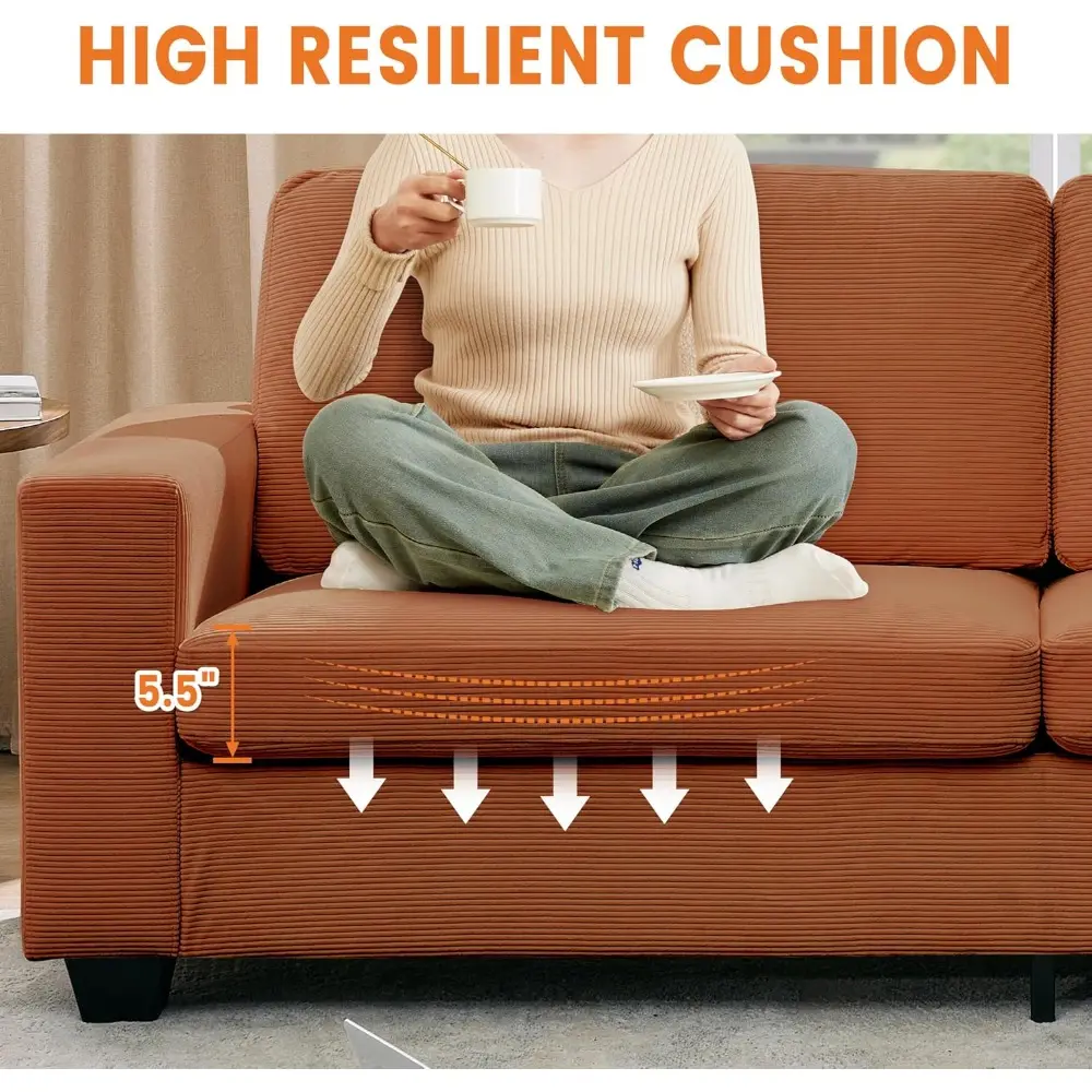 83" Modern Sofa, Corduroy 3 Seater Deep Seat Couch with Wide Armrest, Removable Washable Cushion Cover, Comfy Sofa for Living R