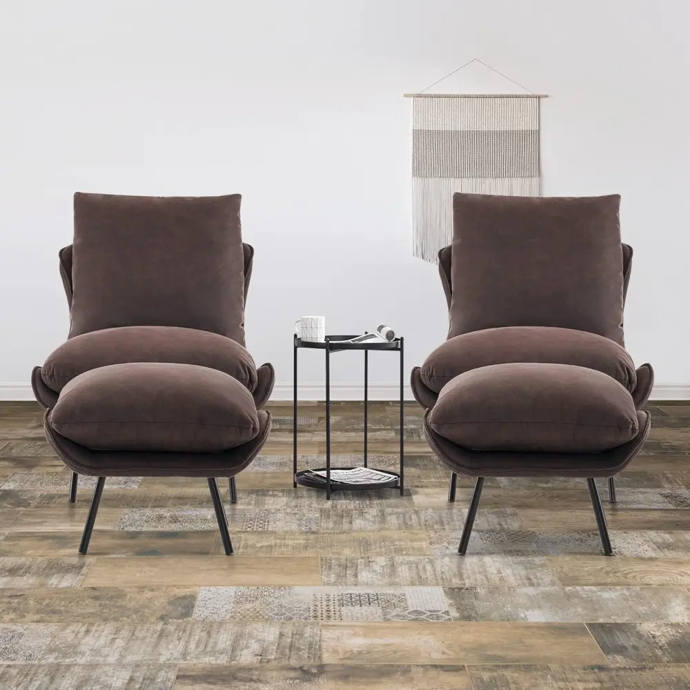 Modern Accent Chair with Ottoman, Leathaire Fabric Armless Chair, Upholstered Leisure Chairs for Small Space, Living Room & Bed