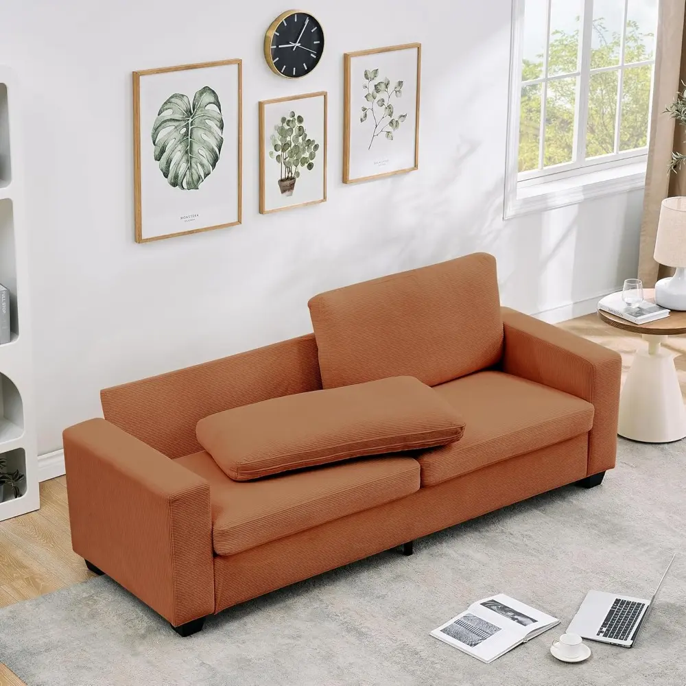 83" Modern Sofa, Corduroy 3 Seater Deep Seat Couch with Wide Armrest, Removable Washable Cushion Cover, Comfy Sofa for Living R