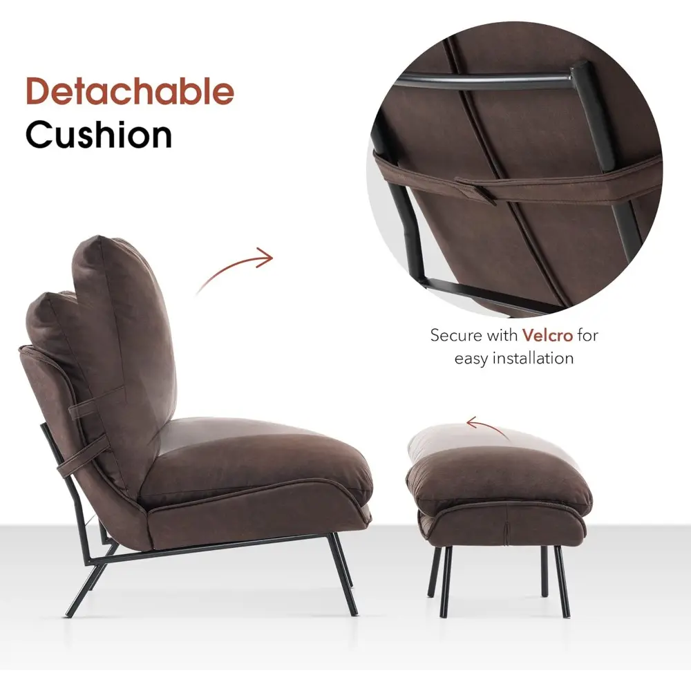 Modern Accent Chair with Ottoman, Leathaire Fabric Armless Chair, Upholstered Leisure Chairs for Small Space, Living Room & Bed
