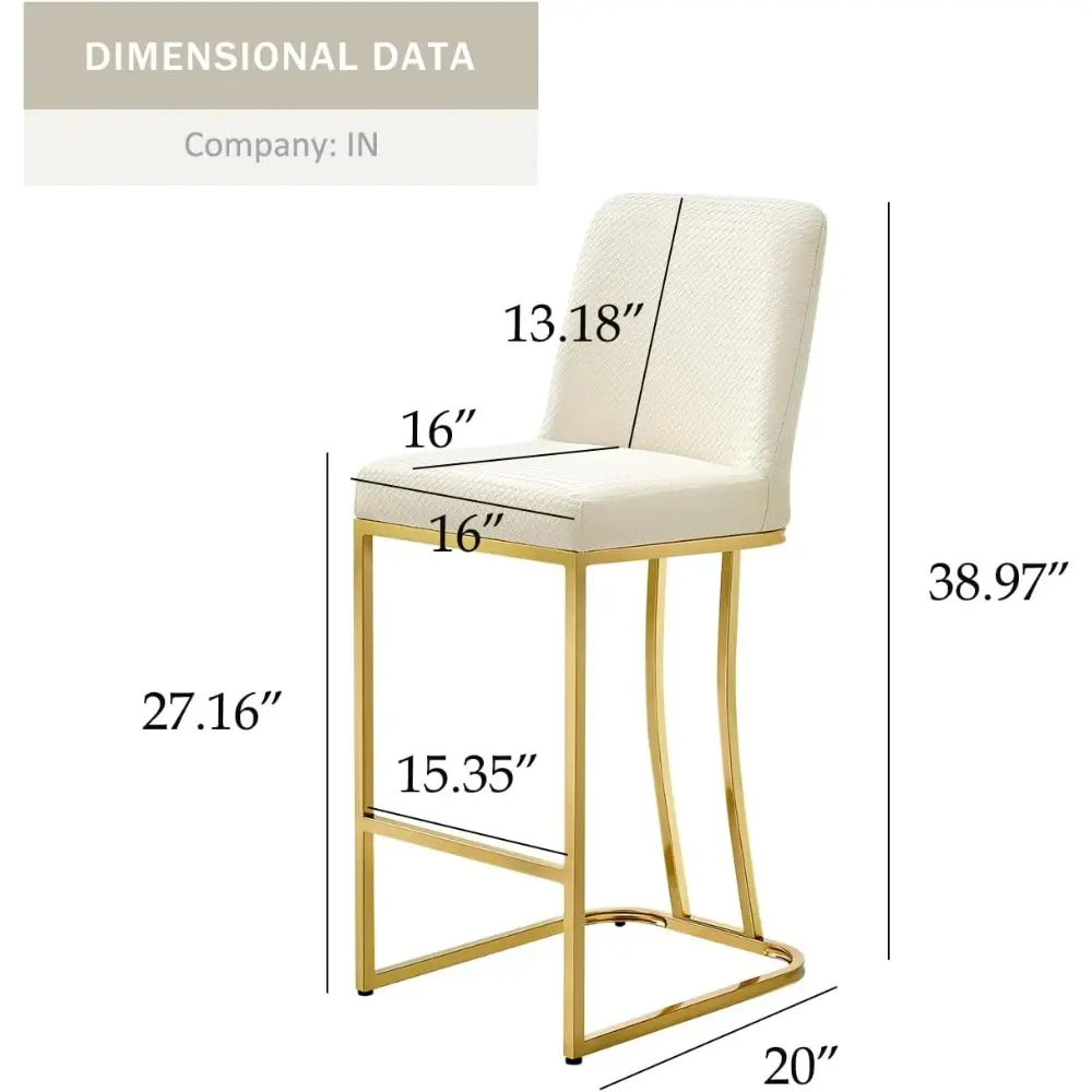 Set of 4 Modern Leather Counter Height Bar Stools with Backrest and Gold Metal Frame