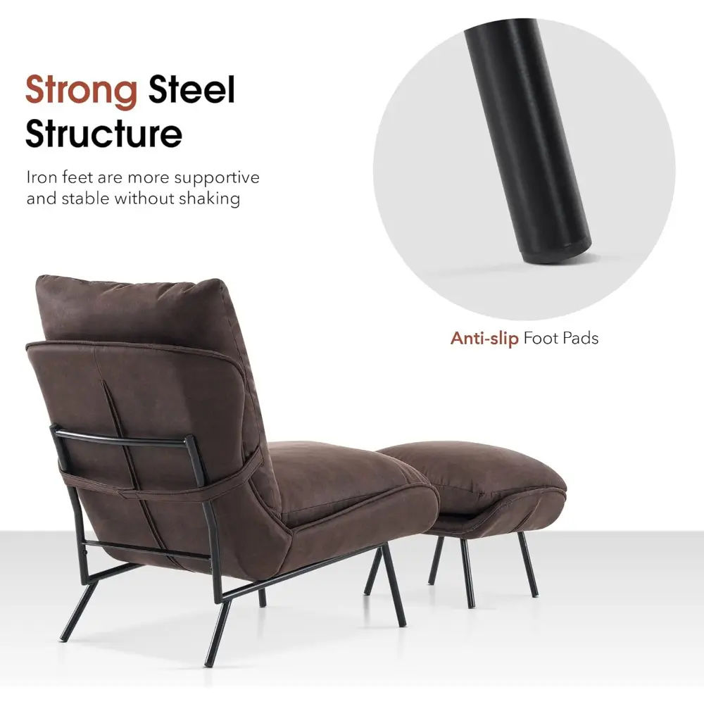 Modern Accent Chair with Ottoman, Leathaire Fabric Armless Chair, Upholstered Leisure Chairs for Small Space, Living Room & Bed