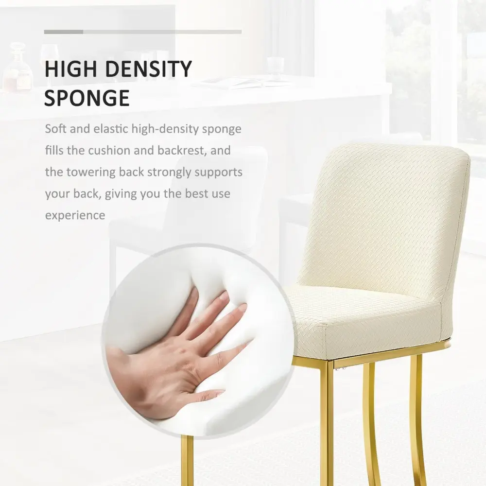 Set of 4 Modern Leather Counter Height Bar Stools with Backrest and Gold Metal Frame