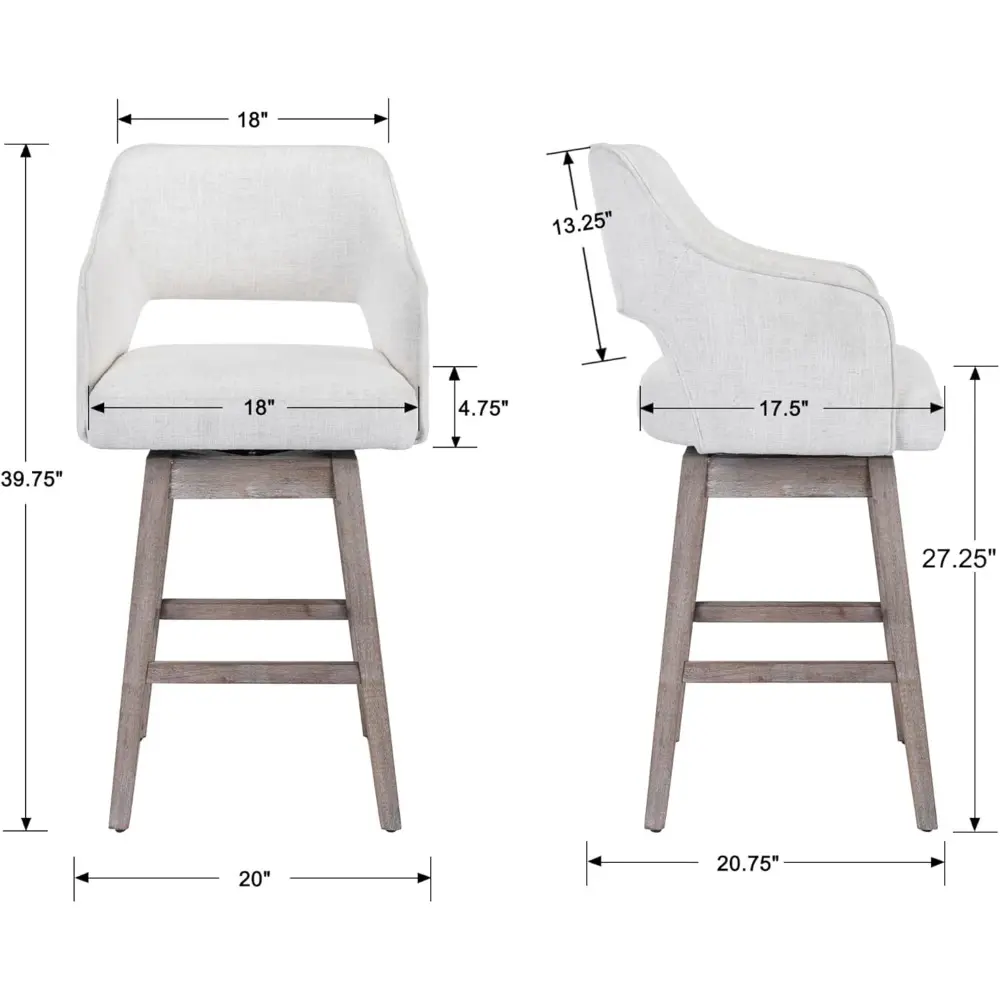 "Set of 2 Counter Height Swivel Bar Stools with 5-Inch Upholstered Linen Seats and High Backs on Solid Wood Bases"