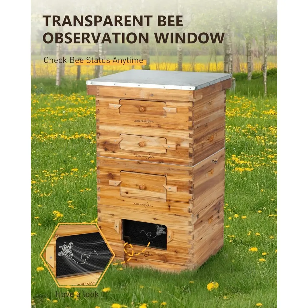 Bee Hive 10 Frame Bee Box Starter Kit, Beeswax Coated Bee Hives for Beekeepers, 2 Deep + 2 Medium Langstroth Beehive Kit, Beekee