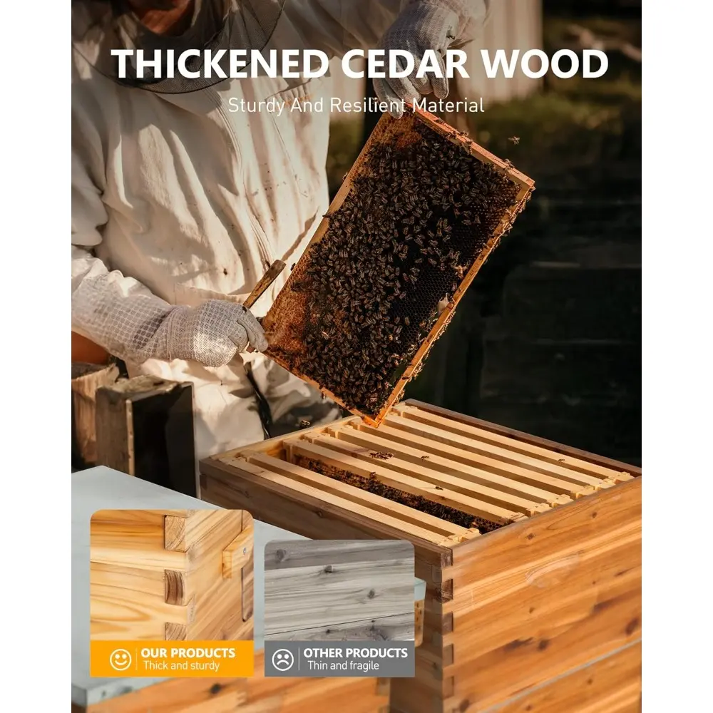 Bee Hive 10 Frame Bee Box Starter Kit, Beeswax Coated Bee Hives for Beekeepers, 2 Deep + 2 Medium Langstroth Beehive Kit, Beekee