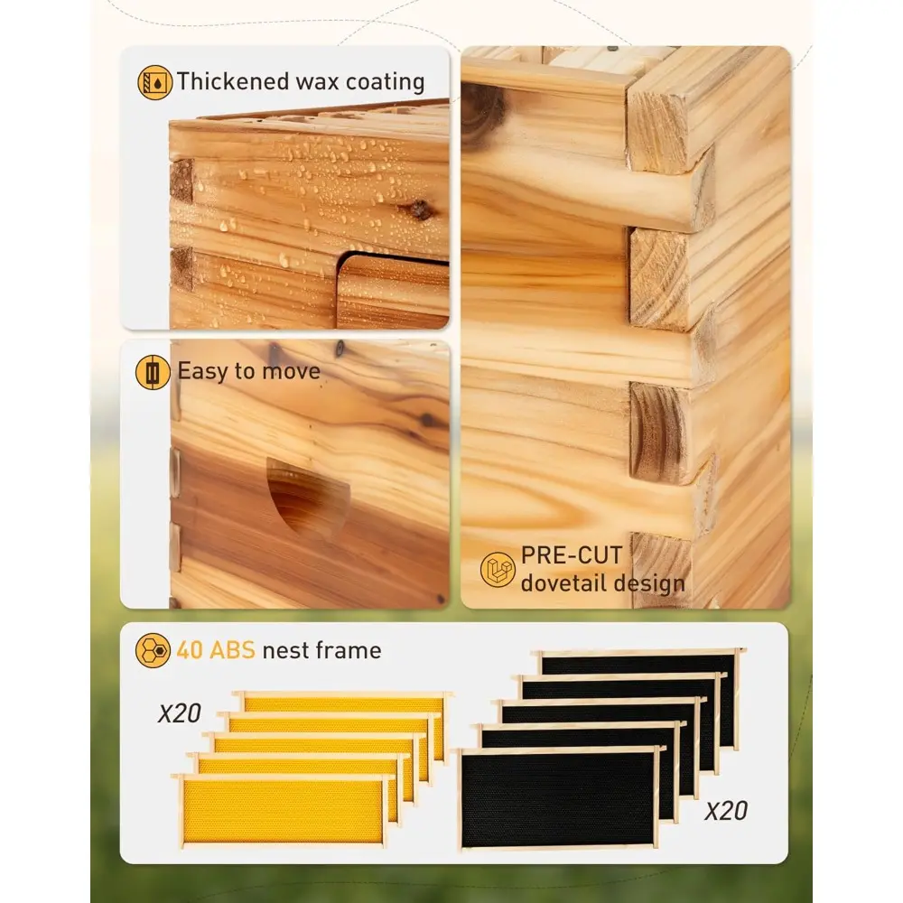 Bee Hive 10 Frame Bee Box Starter Kit, Beeswax Coated Bee Hives for Beekeepers, 2 Deep + 2 Medium Langstroth Beehive Kit, Beekee