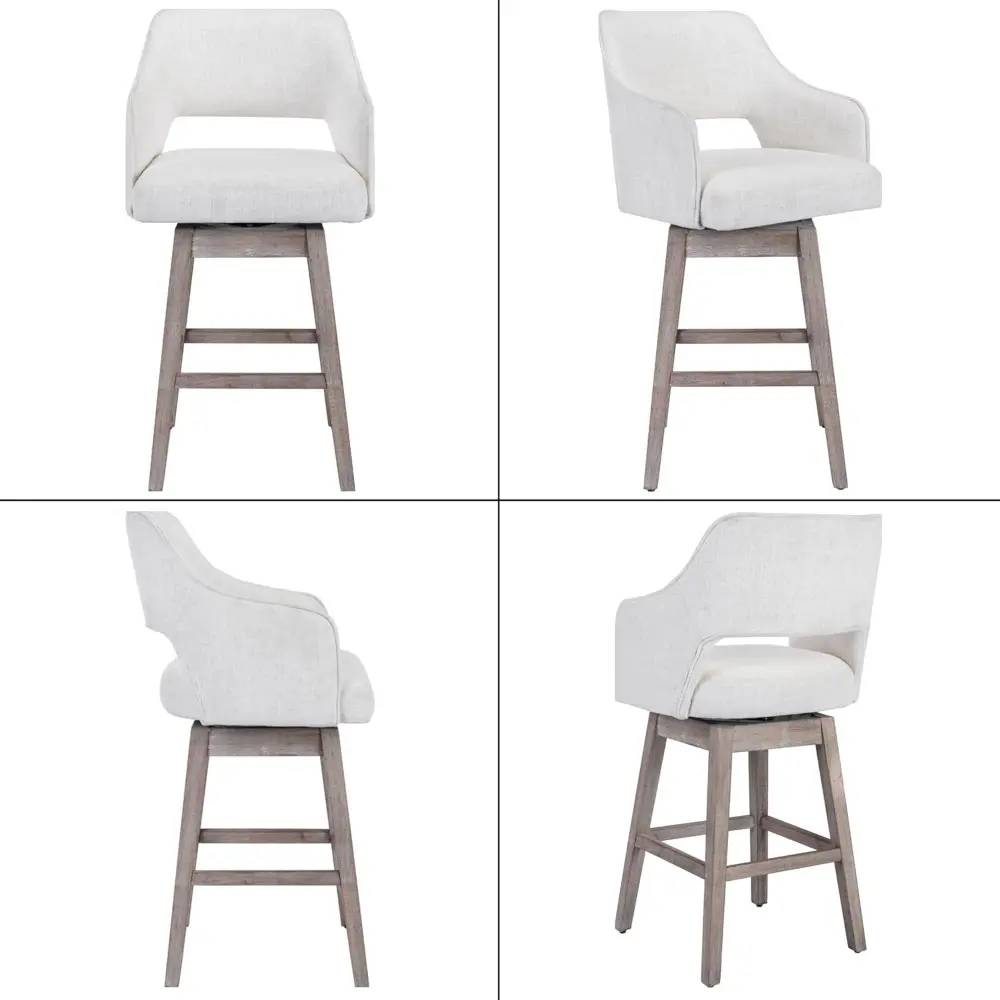 "Set of 2 Counter Height Swivel Bar Stools with 5-Inch Upholstered Linen Seats and High Backs on Solid Wood Bases"