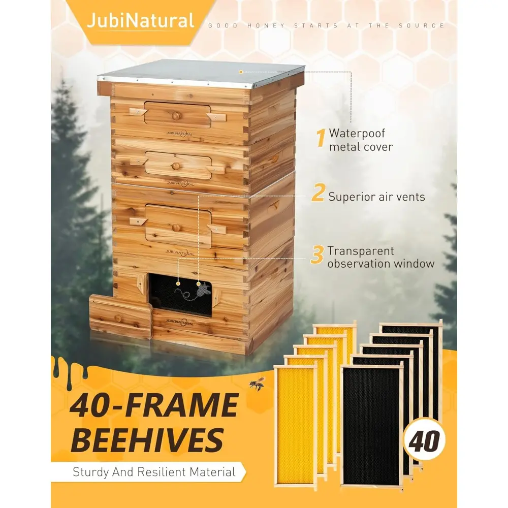 Bee Hive 10 Frame Bee Box Starter Kit, Beeswax Coated Bee Hives for Beekeepers, 2 Deep + 2 Medium Langstroth Beehive Kit, Beekee