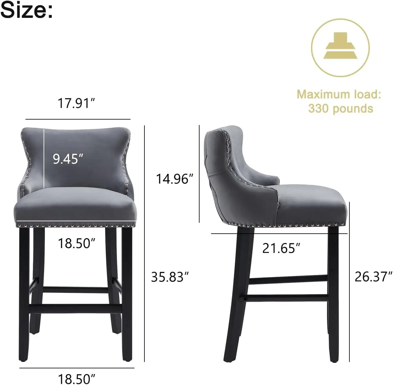 Set of 4 Velvet Tufted Counter Height Bar Stools with Backrest, Upholstered Wooden Seats for Kitchen Island, Dining, Cafe, and P