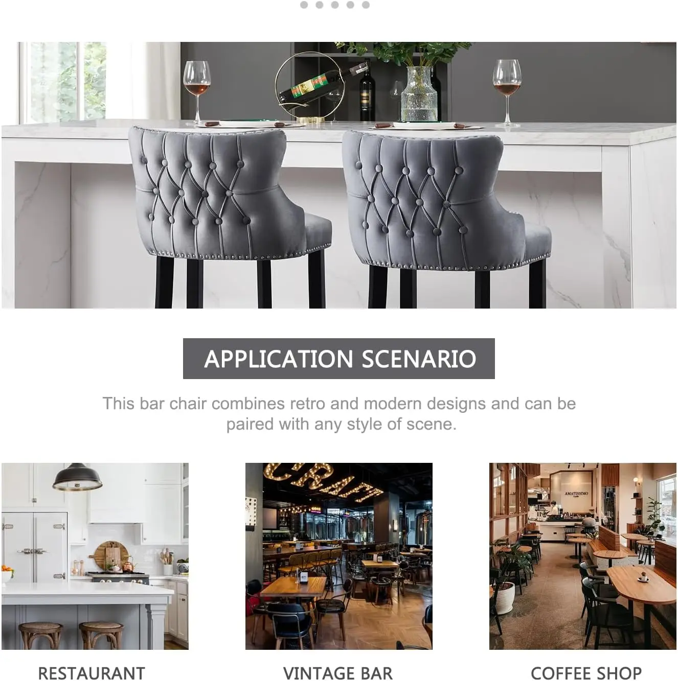 Set of 4 Velvet Tufted Counter Height Bar Stools with Backrest, Upholstered Wooden Seats for Kitchen Island, Dining, Cafe, and P