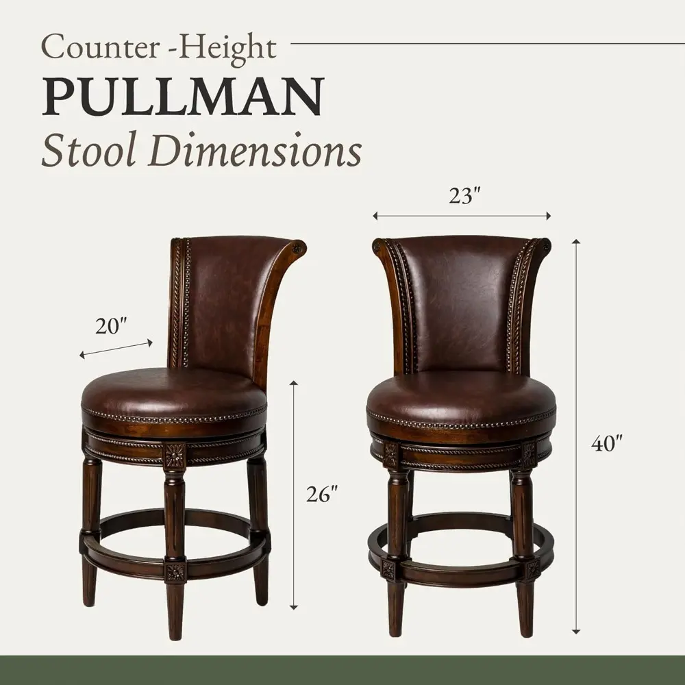 "26 Inch Counter Height Swivel Bar Stool - Crafted with Dark Walnut and Vintage Brown Vegan Leather Upholstery"