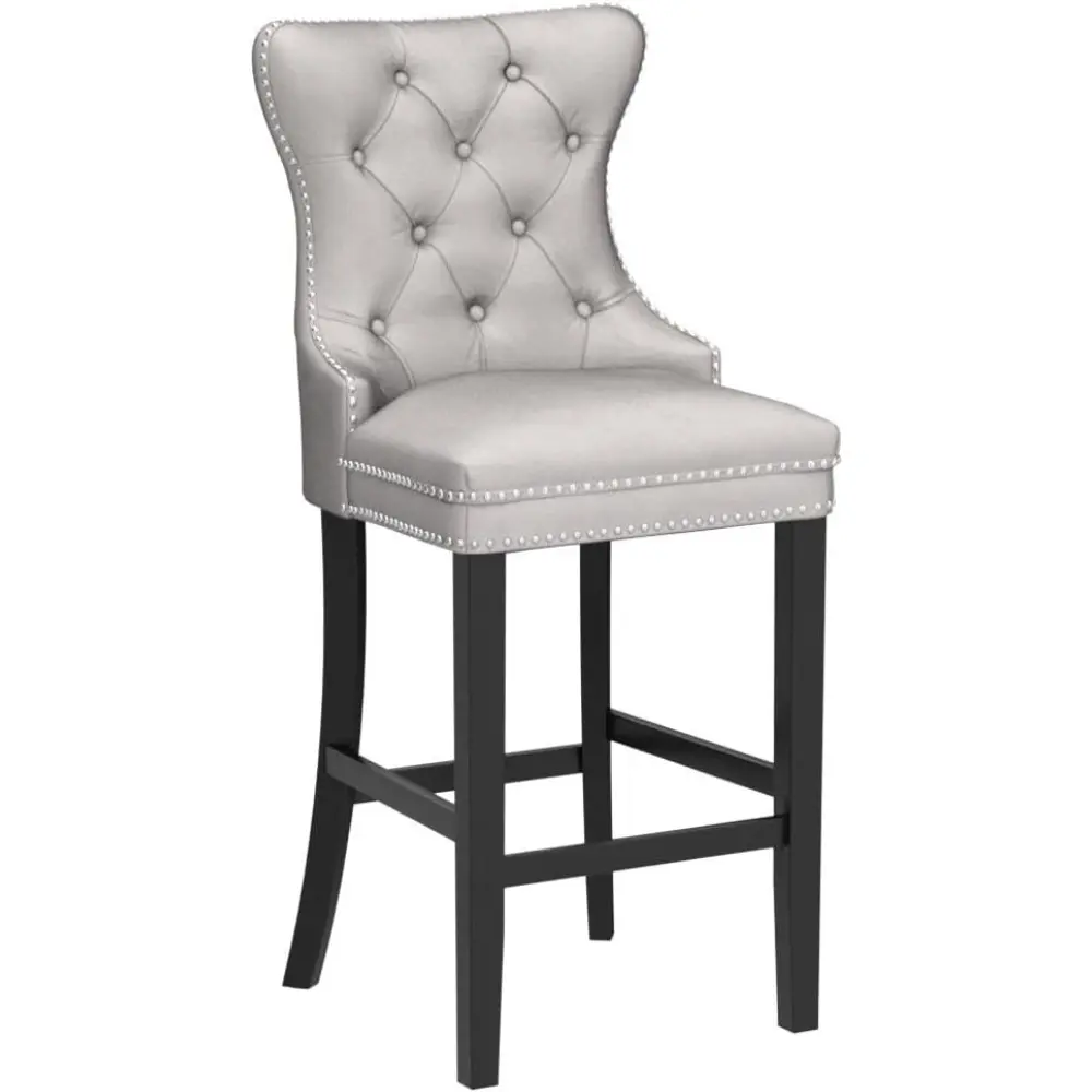 Set of 4 Velvet Button Tufted Counter Height Bar Stools with 26 Inch Seats and Rivet Trim Backrests