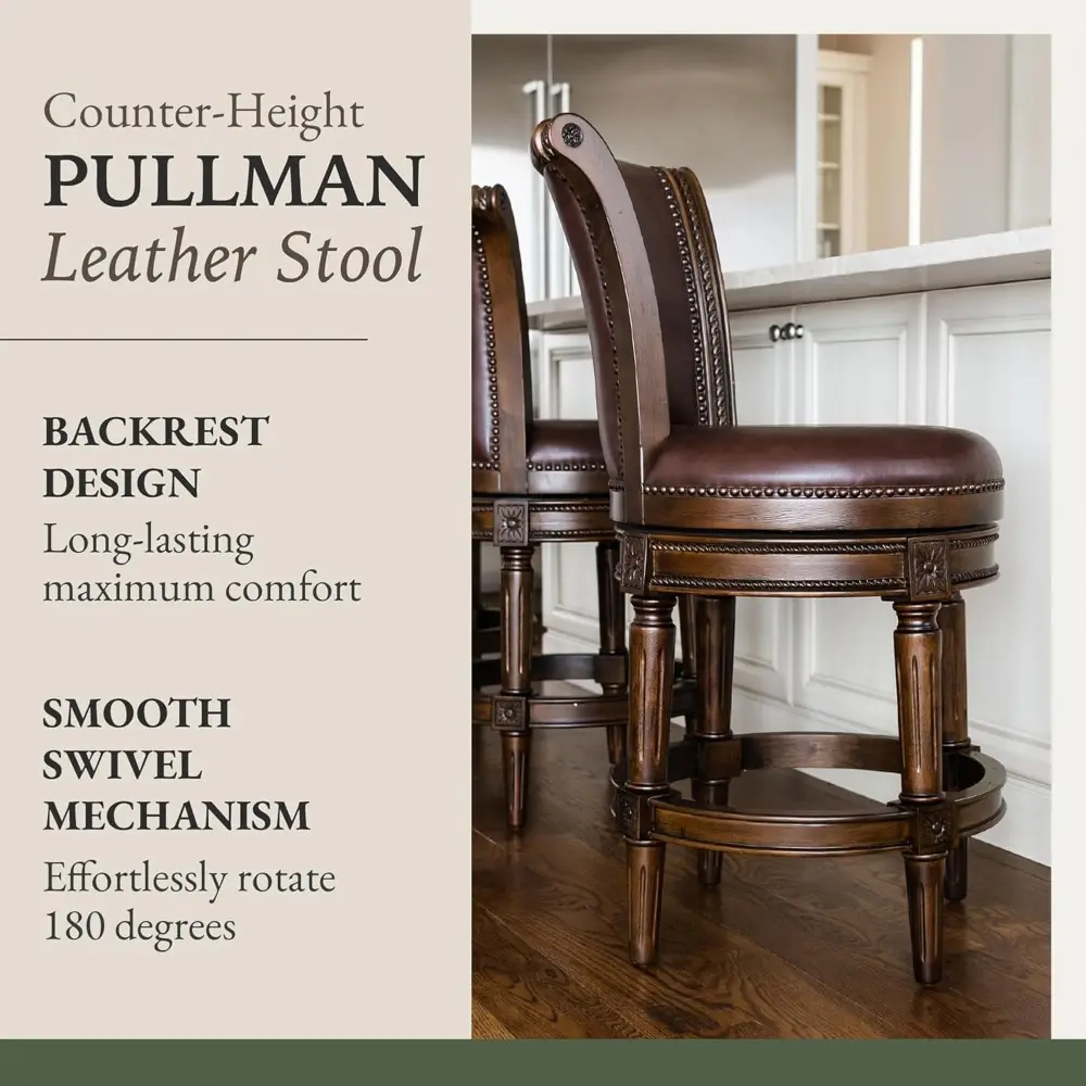 "26 Inch Counter Height Swivel Bar Stool - Crafted with Dark Walnut and Vintage Brown Vegan Leather Upholstery"