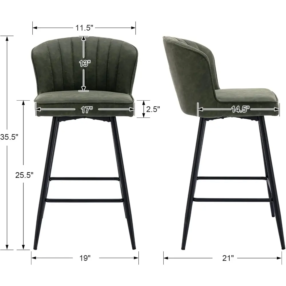 Set of 4 Modern Leather Bar Stools with Backrest, 26 Inch Counter Height, Comfortable Metal Footrest Chairs