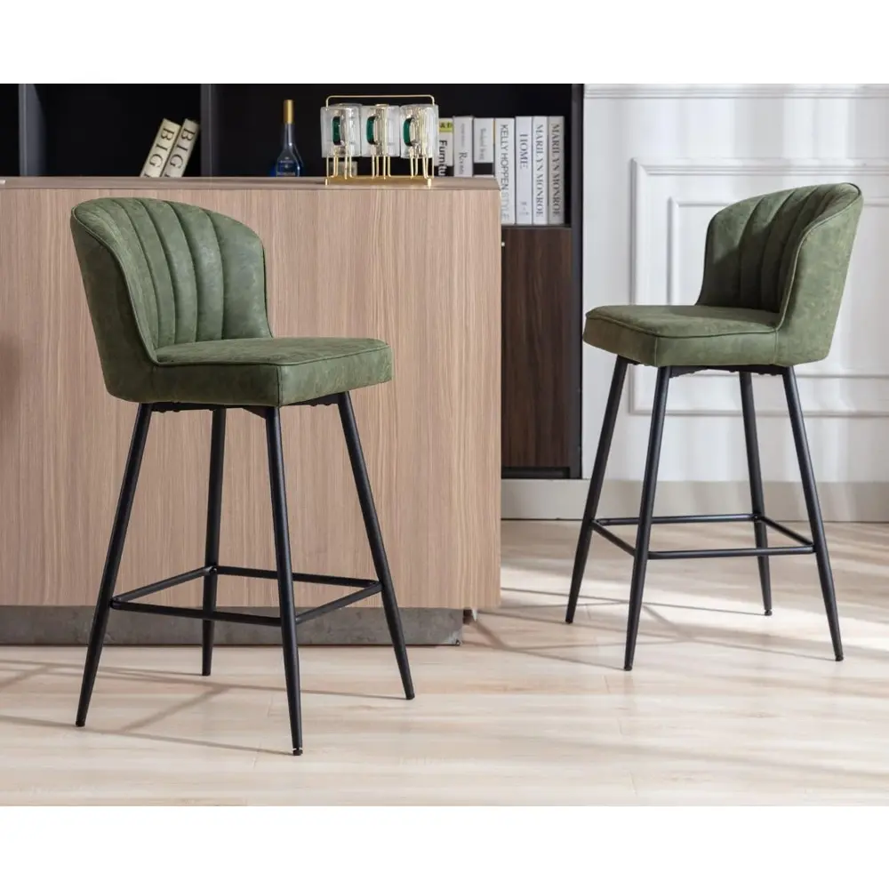 Set of 4 Modern Leather Bar Stools with Backrest, 26 Inch Counter Height, Comfortable Metal Footrest Chairs