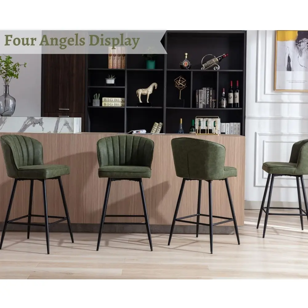 Set of 4 Modern Leather Bar Stools with Backrest, 26 Inch Counter Height, Comfortable Metal Footrest Chairs
