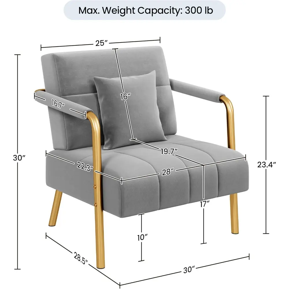30" W Accent Chair Velvet Oversized Armchair Living Room Chair with Golden Frame & Cozy Pillow for Living Room, Bedroom, Office