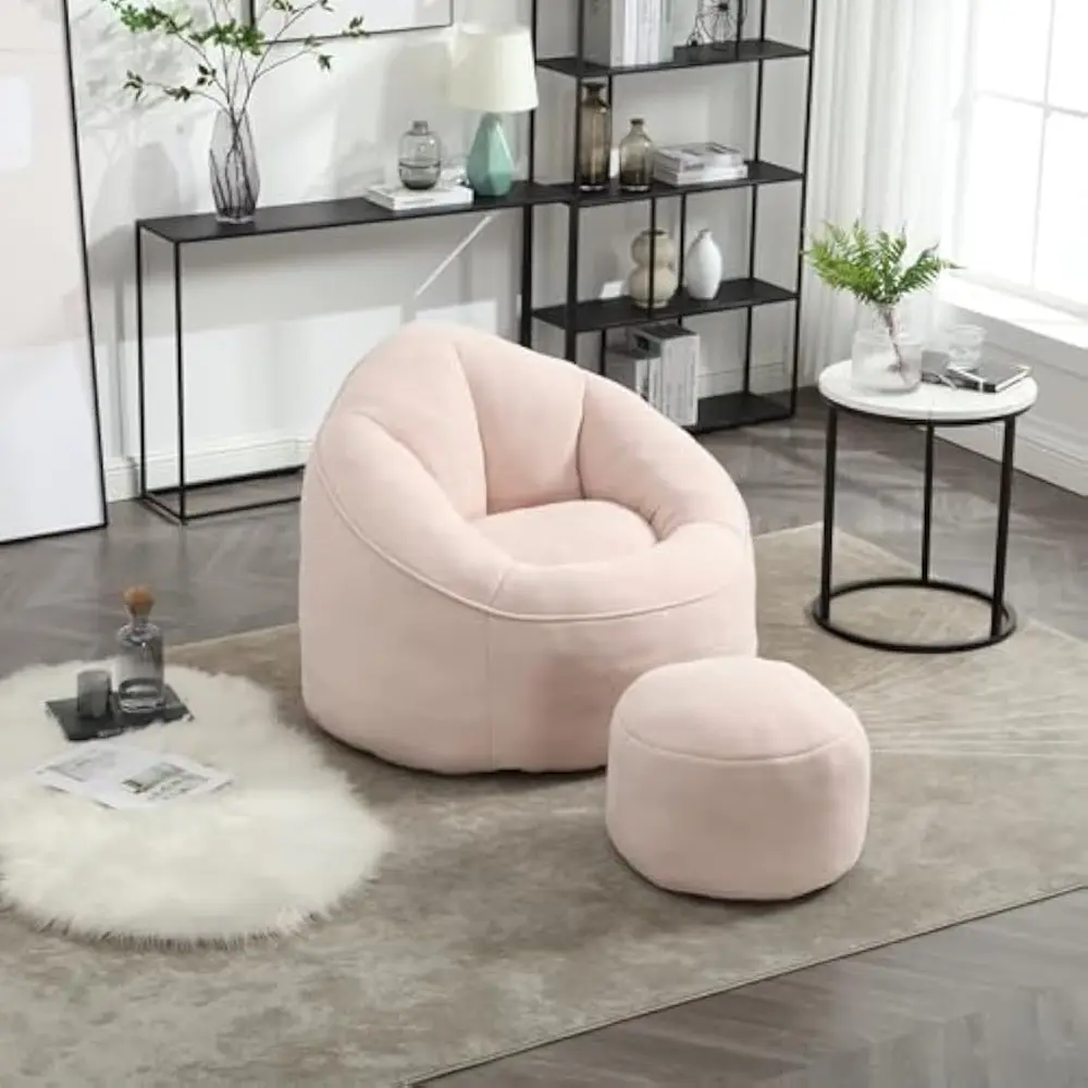 Comfy Bean Bag Sofa with Ottoman for Adults, Bean Bag Sofa Chairs Super Soft Lazy Chair with Memory Foam, Modern Bean Bag Chair