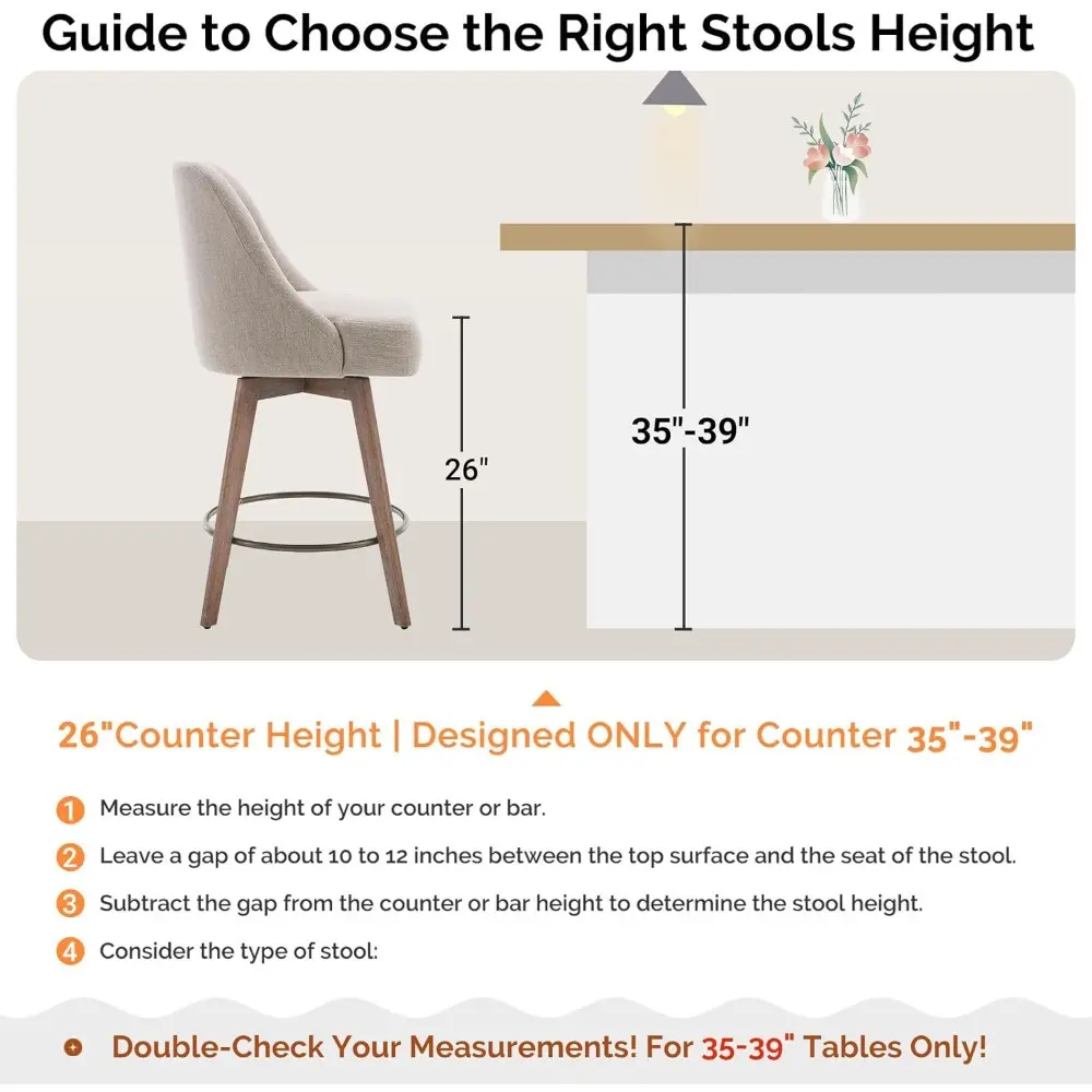 Set of 3 Modern Mid-Century Swivel Bar Stools with Backs, Wood Legs, and Linen Upholstery