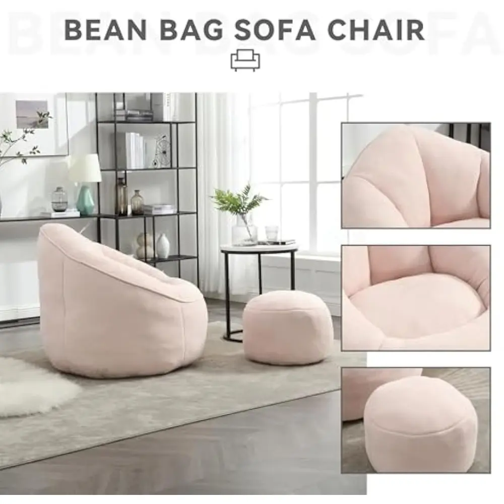 Comfy Bean Bag Sofa with Ottoman for Adults, Bean Bag Sofa Chairs Super Soft Lazy Chair with Memory Foam, Modern Bean Bag Chair