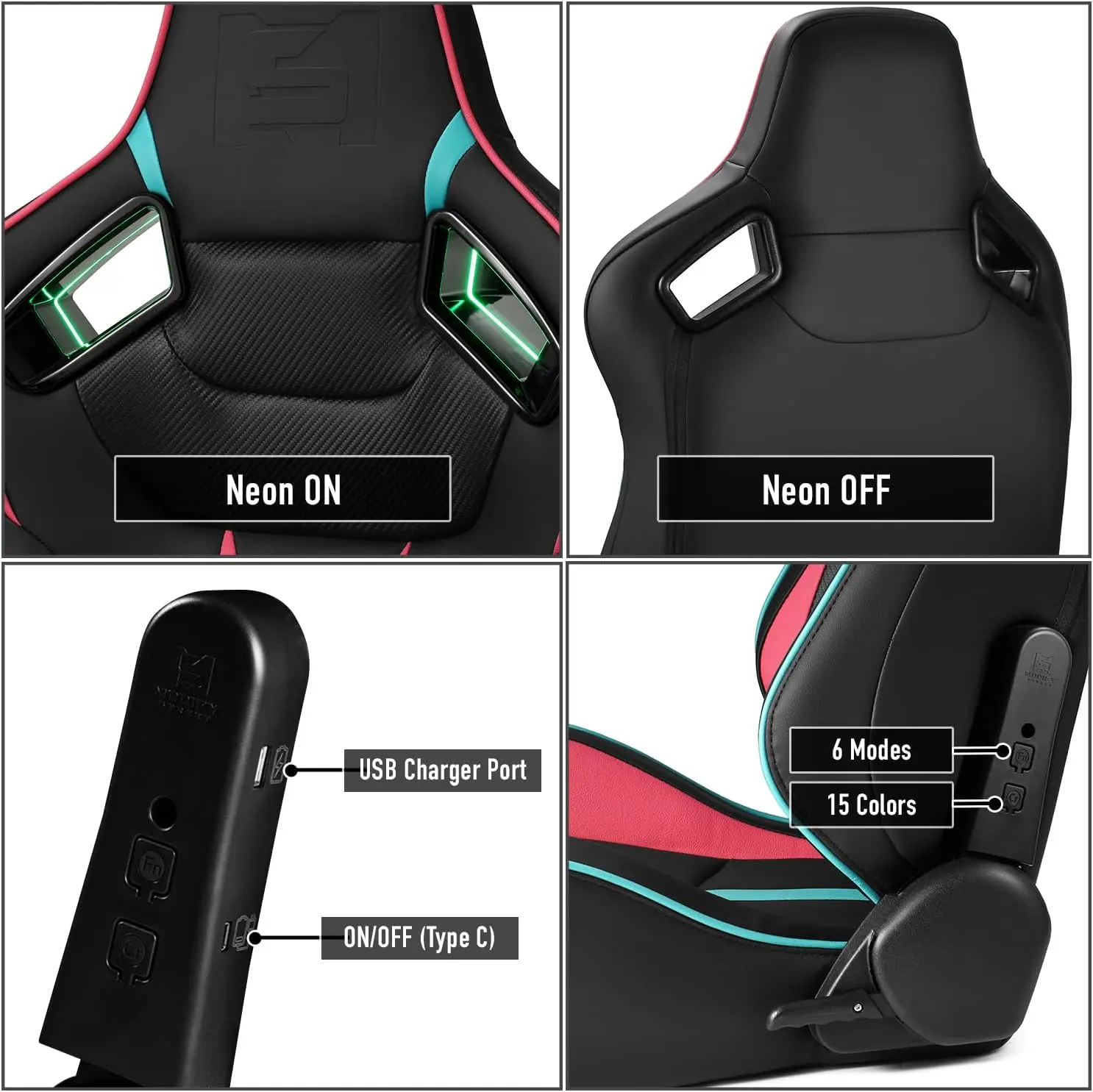 [Neon Racer in Viper-Series] Universal PVC Leather Reclinable Black with Pink/Blue Racing Seats