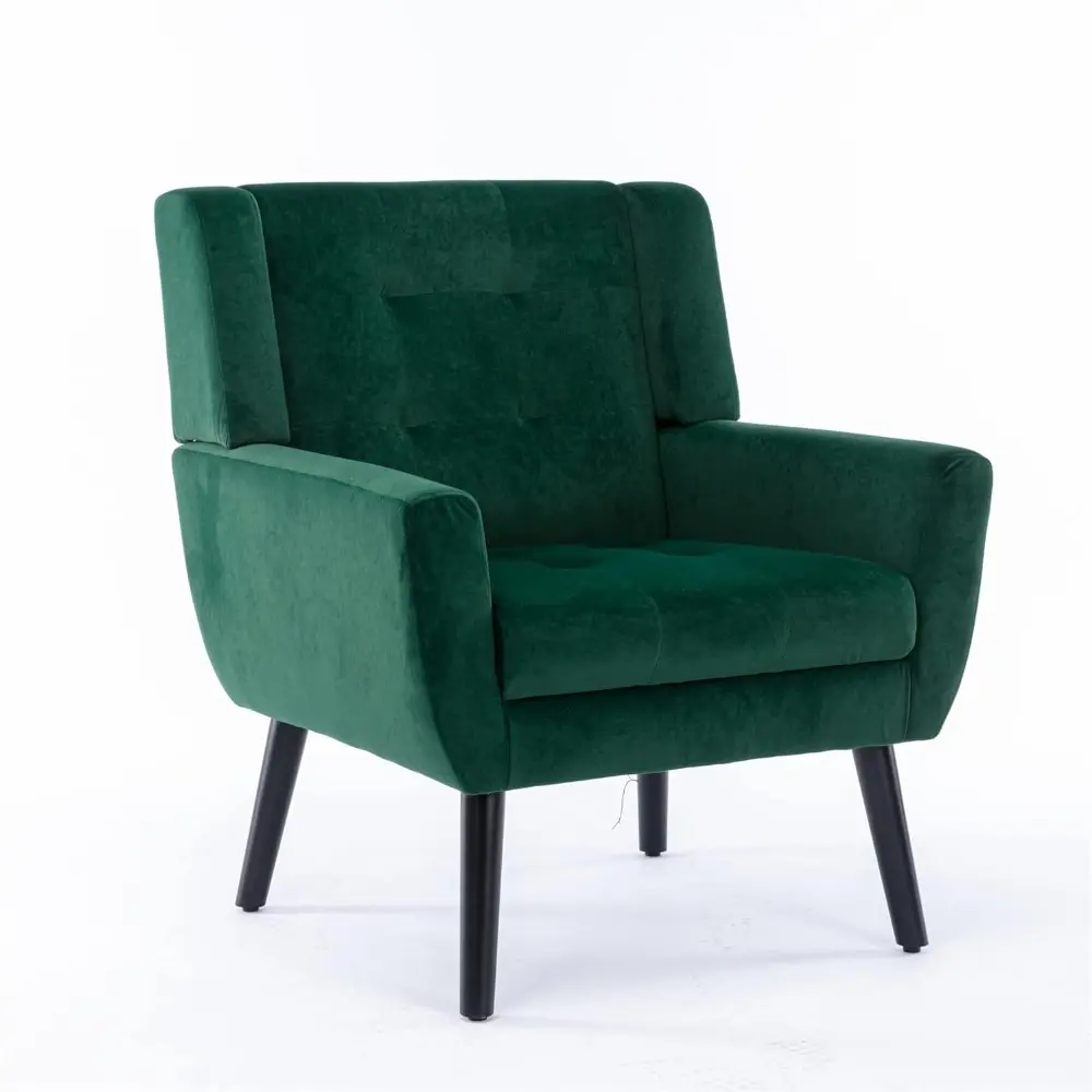 Velvet Accent Chair Modern Upholstered Armchair Cozy Reading Side Chair Comfy Single Sofa Chair with Thickened Cushion & Black L