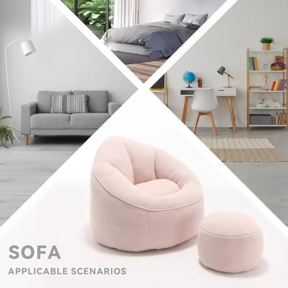 Comfy Bean Bag Sofa with Ottoman for Adults, Bean Bag Sofa Chairs Super Soft Lazy Chair with Memory Foam, Modern Bean Bag Chair