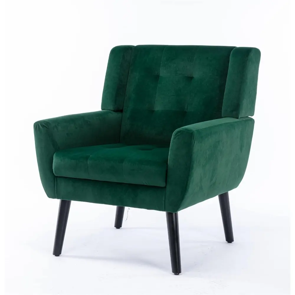 Velvet Accent Chair Modern Upholstered Armchair Cozy Reading Side Chair Comfy Single Sofa Chair with Thickened Cushion & Black L