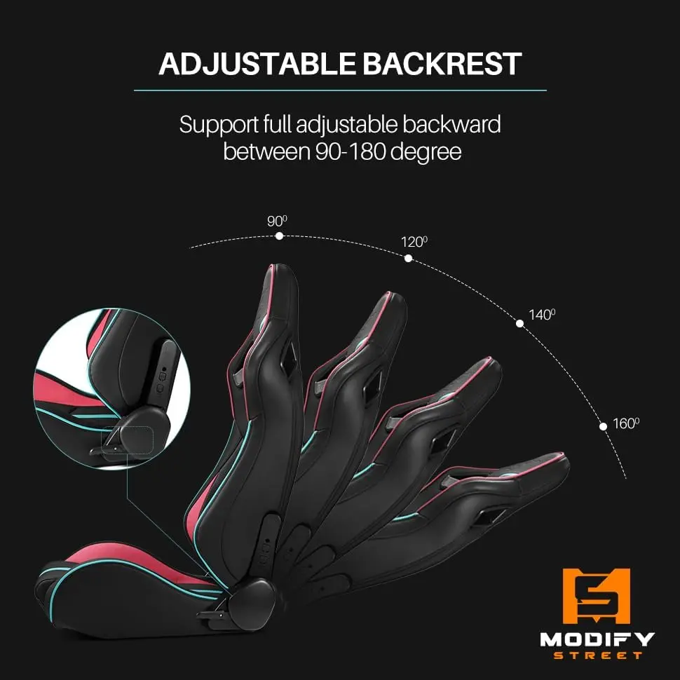 [Neon Racer in Viper-Series] Universal PVC Leather Reclinable Black with Pink/Blue Racing Seats