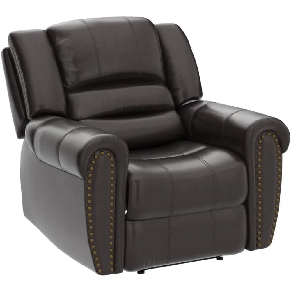 Leather Recliner Chair, Heavy Duty Manual Reclining Sofa Single Lounge Sofa for Living Room, Home Theater Seating, Brown
