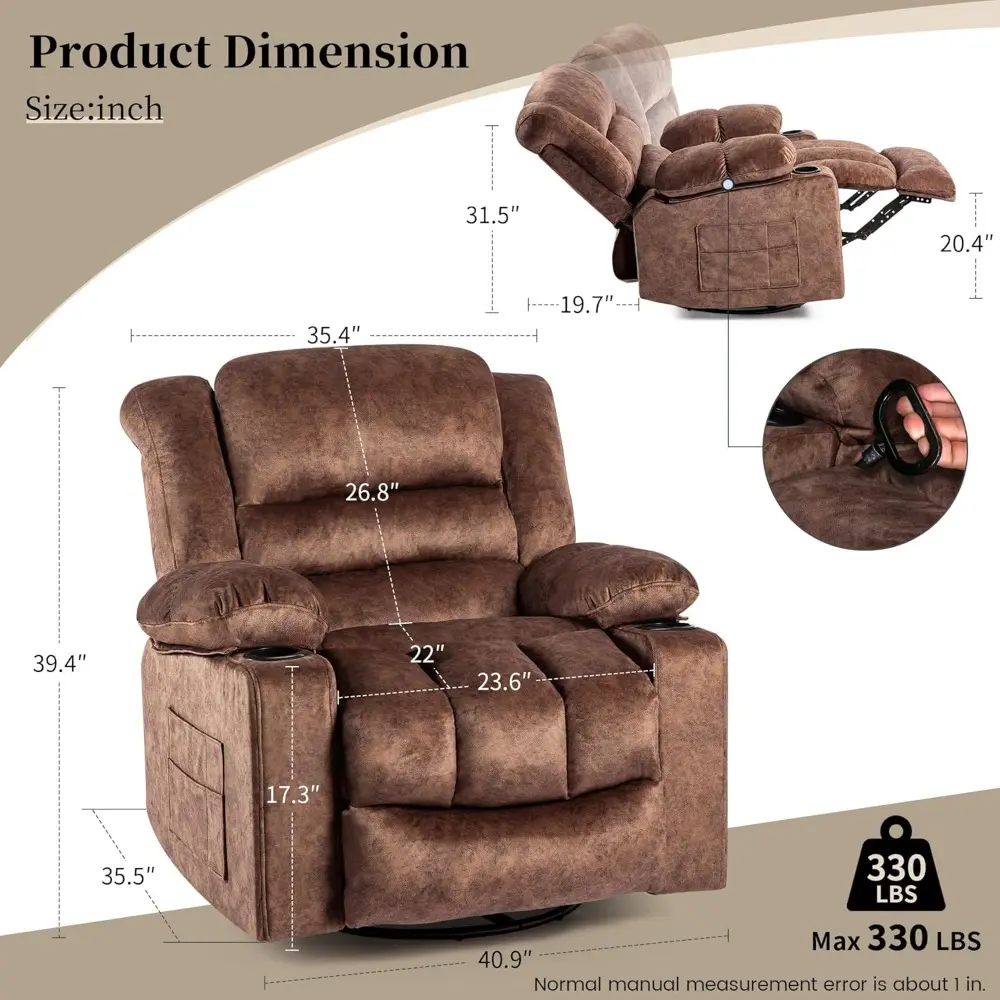 Recliner Chair Rocker Modern Ergonomic Lounge 360 Degree Swivel Single Sofa Seat Living Room Lounge Recliners on Clearance Foam