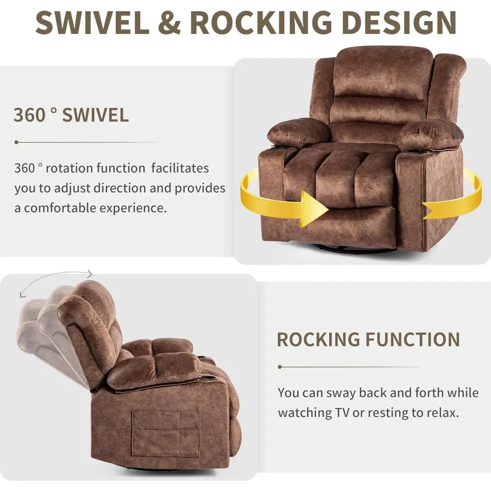 Recliner Chair Rocker Modern Ergonomic Lounge 360 Degree Swivel Single Sofa Seat Living Room Lounge Recliners on Clearance Foam