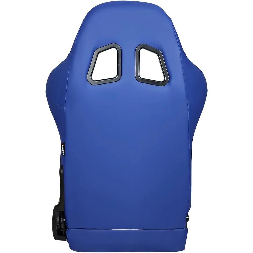 , Universal Racing Seats with Dual Sliders, Blue PU Leather White Stripe Reclinable Left Driver Side