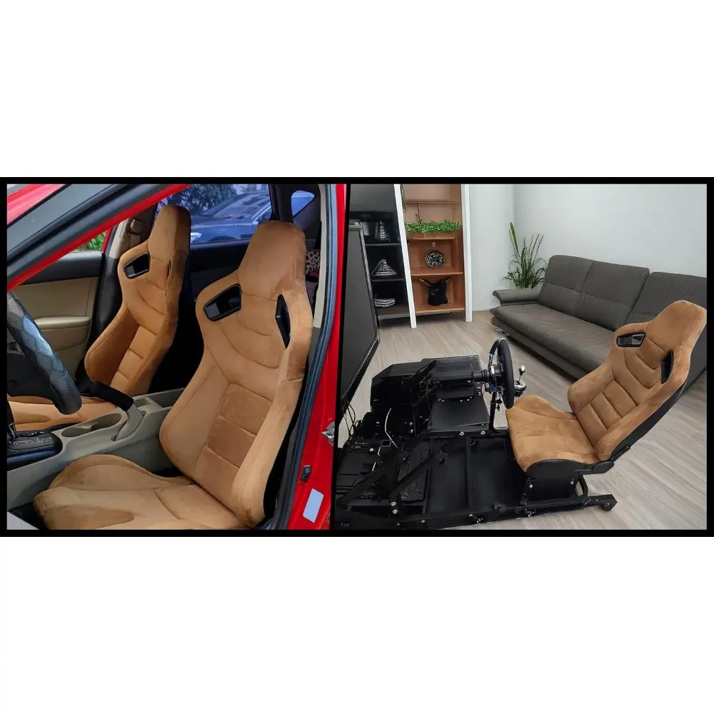 , Universal Racing Seats with Dual Sliders, Brown Suede & Carbon Leather W/Black Harness Pass-through Reclinable Sport Bucket Se