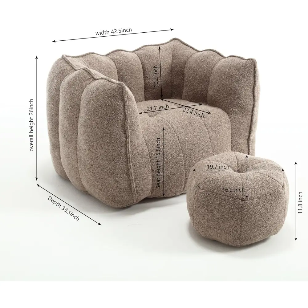 Bean Bag Chair with Ottoman, Armrest Bean Bag Couch with Memory Foam, Ultra Soft Chenille Bean Bag Chair with Footrest, Modern L