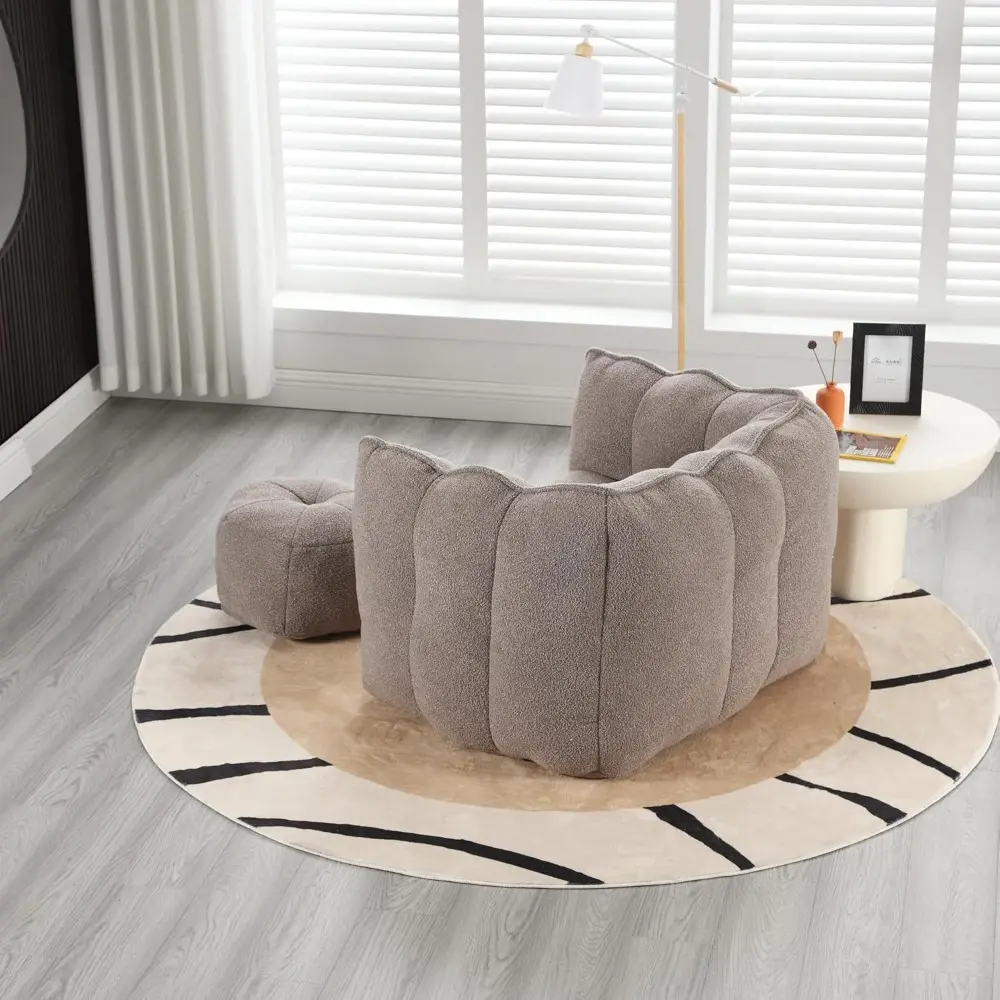 Bean Bag Chair with Ottoman, Armrest Bean Bag Couch with Memory Foam, Ultra Soft Chenille Bean Bag Chair with Footrest, Modern L