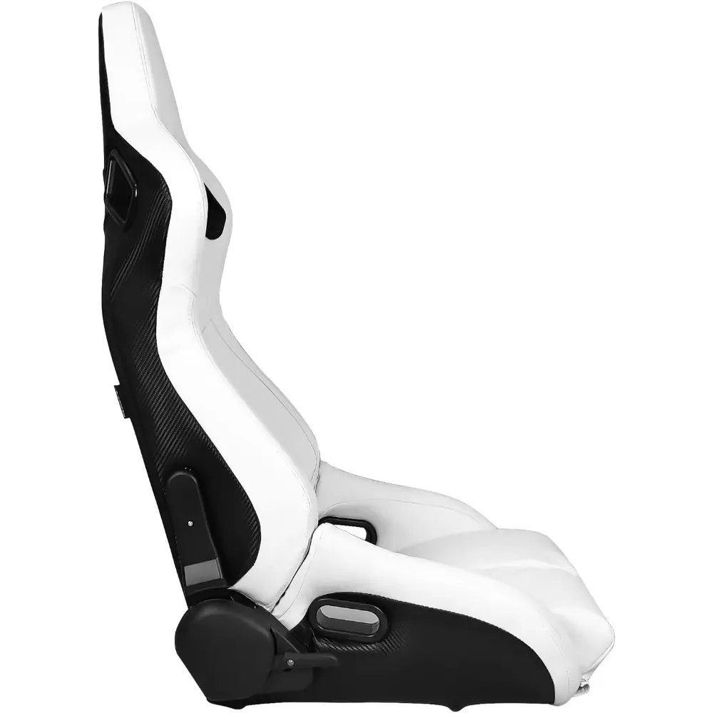, Universal Bucket Racing Seat Right Passenger Side with Dual Slider, White PU Leather Reclinable