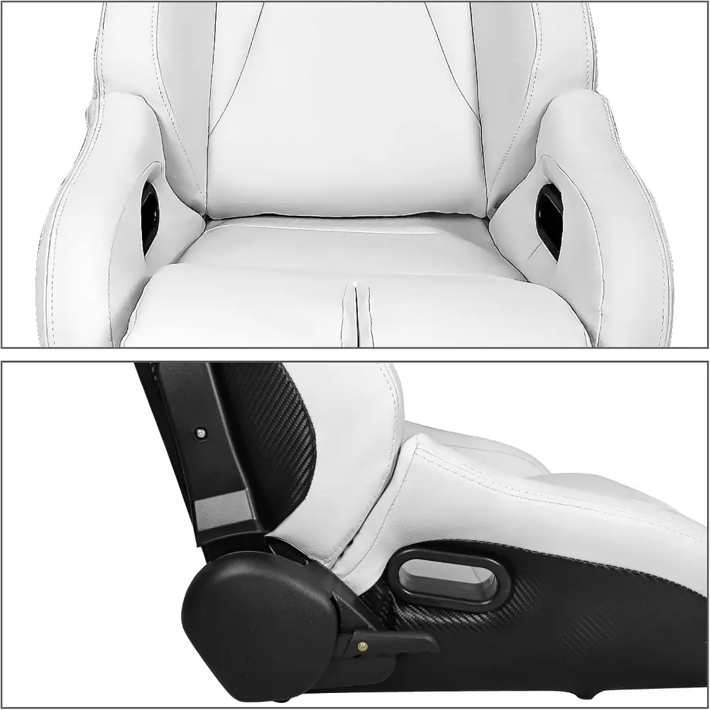 , Universal Bucket Racing Seat Right Passenger Side with Dual Slider, White PU Leather Reclinable