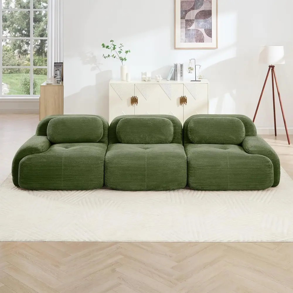 Modular Sectional Sofa Boneless Couch, 117” Oversized Corduroy Sofa Upholstered Comfy 3-Seater Couches with Deep Seat for Livin