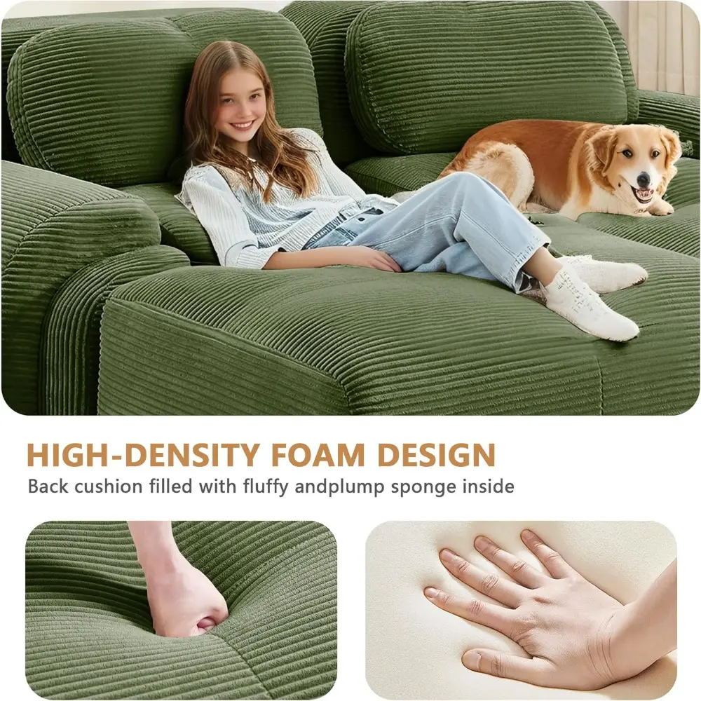 Modular Sectional Sofa Boneless Couch, 117” Oversized Corduroy Sofa Upholstered Comfy 3-Seater Couches with Deep Seat for Livin