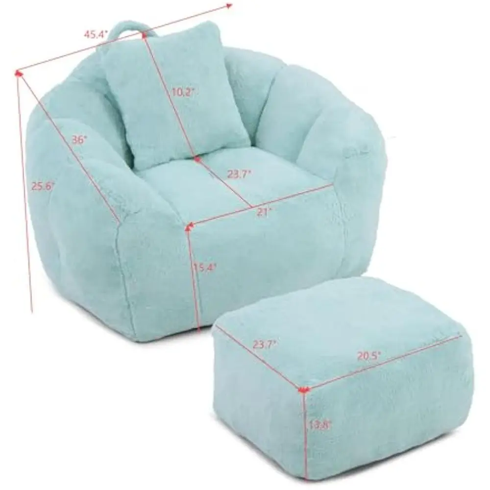 Giant Bean Bag Chair withFootstool, Oversized Bean Bag, Faux Fur Shell-Shaped Large Chair with Filler, Stuffed Big Accent Sofa,