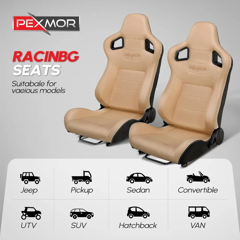 2 Pcs Reclinable Universal Racing Bucket Seats w/Dual Slider, PU & Carbon Leather Adjustable Race Seats for Cars, Driver and Pa